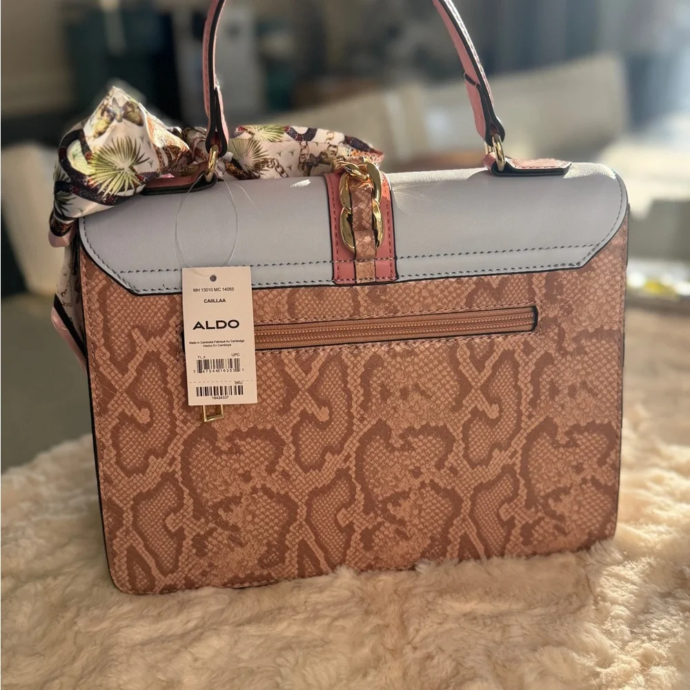 Aldo Caiilla Top Handle Satchel Snake Print + Chain Detail - Picture 2 of 16